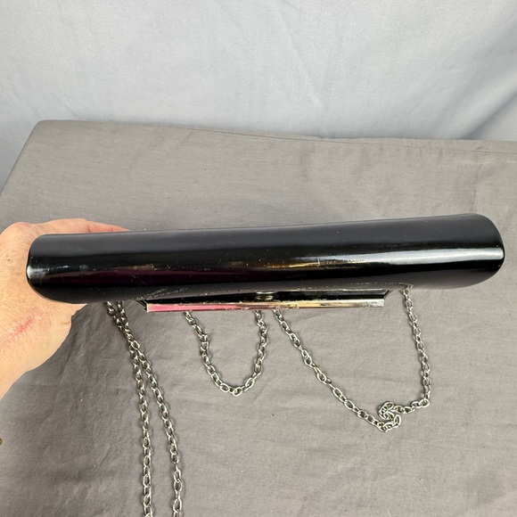 Lulu Townsend Patent Clutch Black Gold Bar Chain Evening Bag Chic - Picture 3 of 8